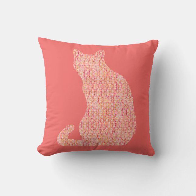 Arabesque Cat - shades of coral orange Cushion (Front)