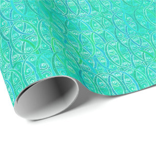 Arabesque damask - aqua and turquoise wrapping paper
