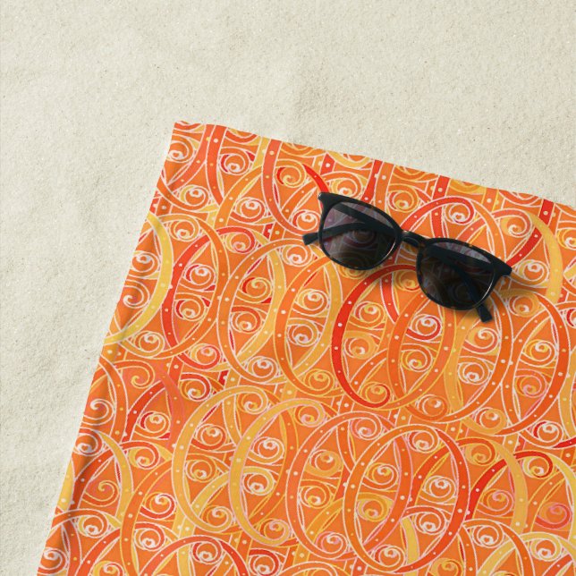 Arabesque damask - soft orange and coral beach towel (In Situ)
