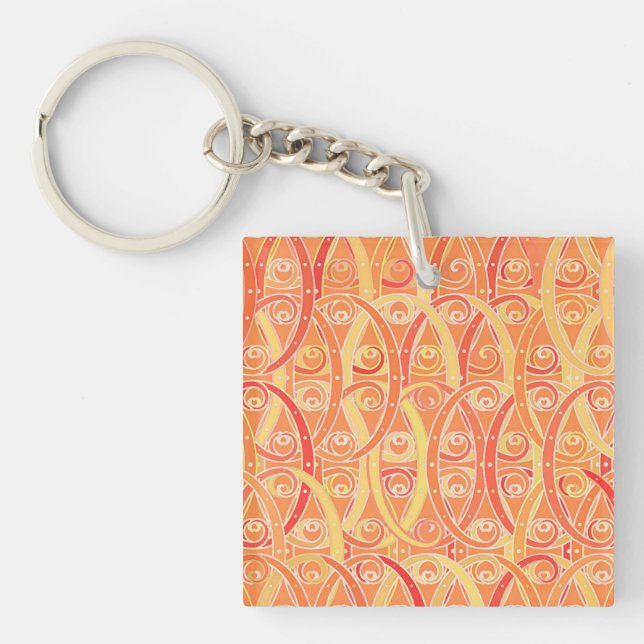 Arabesque damask - soft orange and coral key ring (Front)