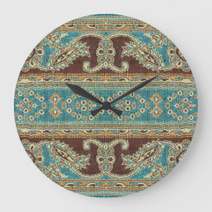 Arabesque Fabric Paisley Oriental Design Large Clock