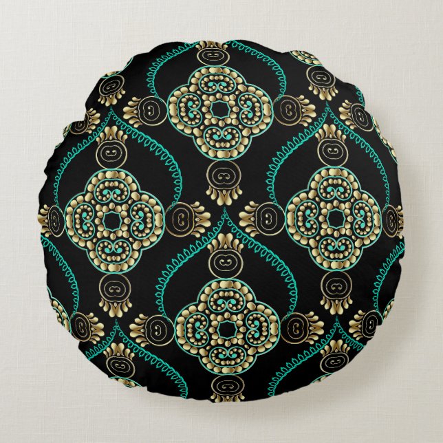 Arabesque Floral, Vintage Elegance Pattern. Round Cushion (Front)