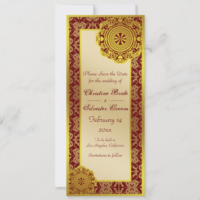 Arabesque Gold Lace, 4x9.25 save the date (Front)