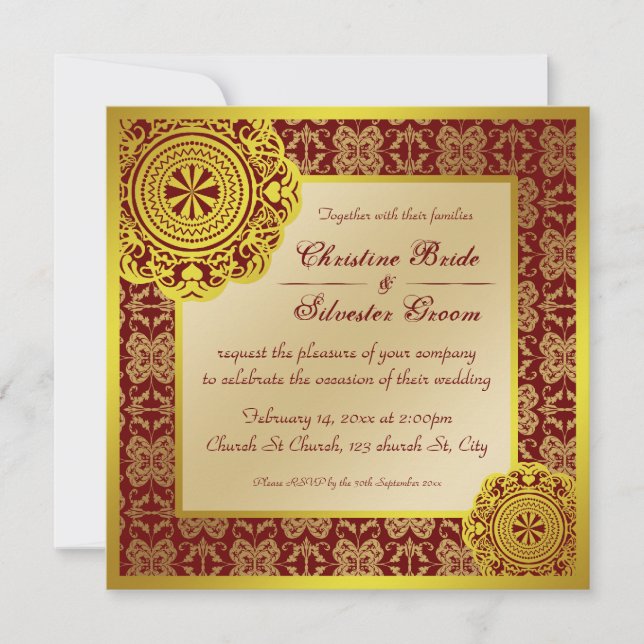 Arabesque Gold Lace, 5.25x5.25 wedding invite (Front)