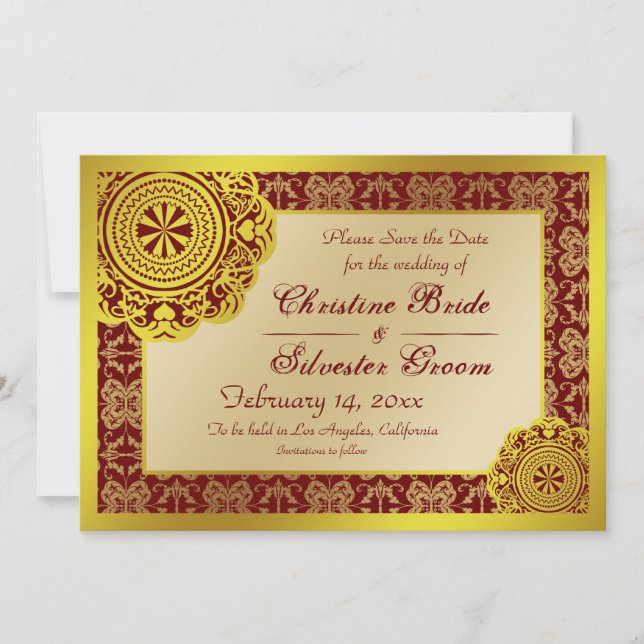 Arabesque Gold Lace, 5x7 save the date (Front)