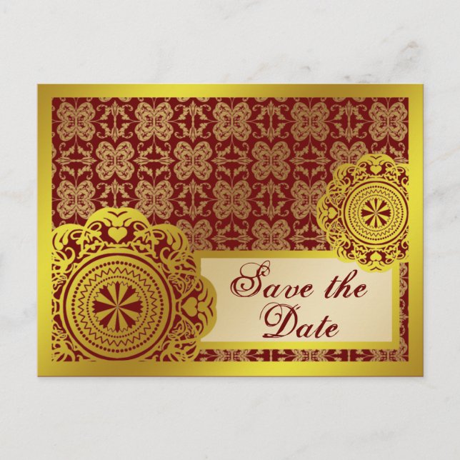 Arabesque Gold Lace, save the date postcard (Front)