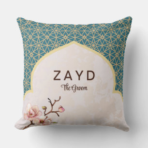 Arabesque Groom Cushion – Deep Teal & Gold 