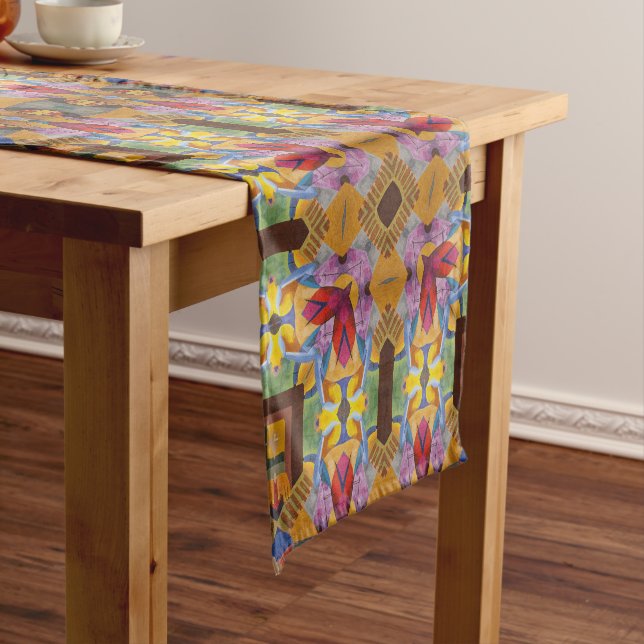 Arabesque Hearts Fractal Pattern Short Table Runner (In Situ)