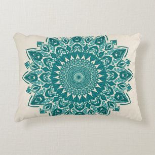 Arabesque Mandala Pillow – Teal Geometric Accent C
