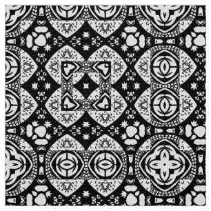 Arabesque Mosaic Tile Pattern Black and White   Fabric