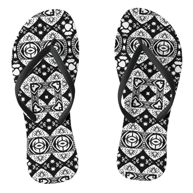 Arabesque Mosaic Tile Pattern Black and White   Jandals (Footbed)