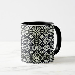 Arabesque Mosaic Tile Pattern Black and White Mug