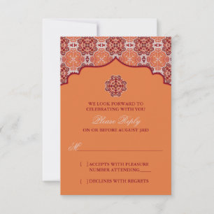 Arabesque Orange Red Indian Wedding RSVP Reply
