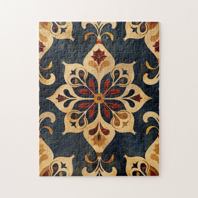 Arabesque Ornamental Pattern Gold and Dark Tones Jigsaw Puzzle (Vertical)