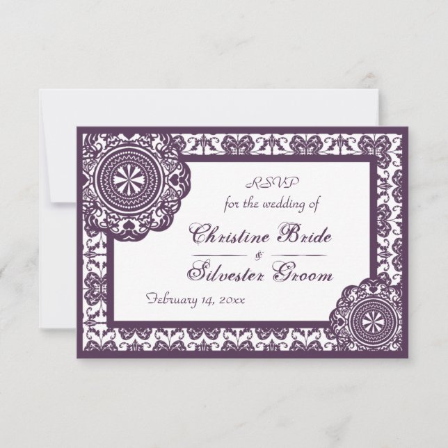 Arabesque Purple Lace, 3.5"x5" wedding rsvp Card (Front)