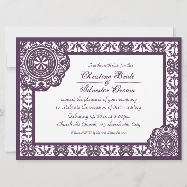 Arabesque Purple Lace, 6.5x8.75 wedding Invitation (Front)