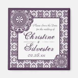 Arabesque Purple Lace, square save the date Magnet