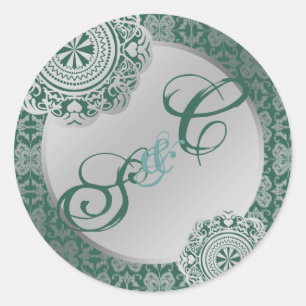 Arabesque Silver Lace, monogrammed souvenir sticke Classic Round Sticker