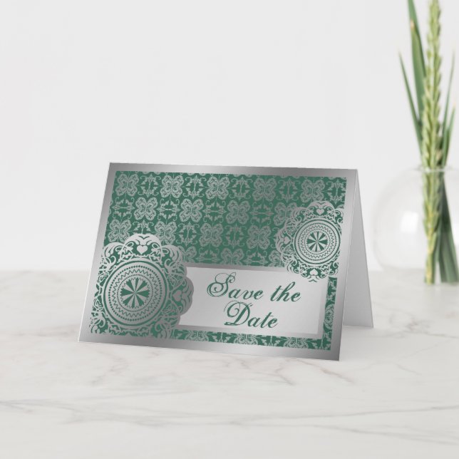Arabesque Silver Lace, save the date card (Front)