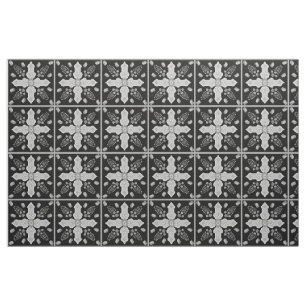Arabesque Spring of Life Floral Cross Silver Black Fabric