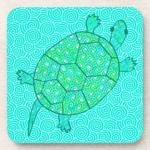 Arabesque swirl turtle - shades of seafoam green coaster
