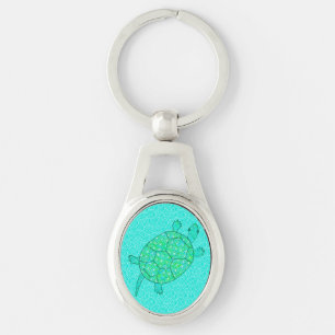 Arabesque swirl turtle - shades of seafoam green key ring