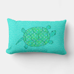 Arabesque swirl turtle - shades of seafoam green lumbar cushion