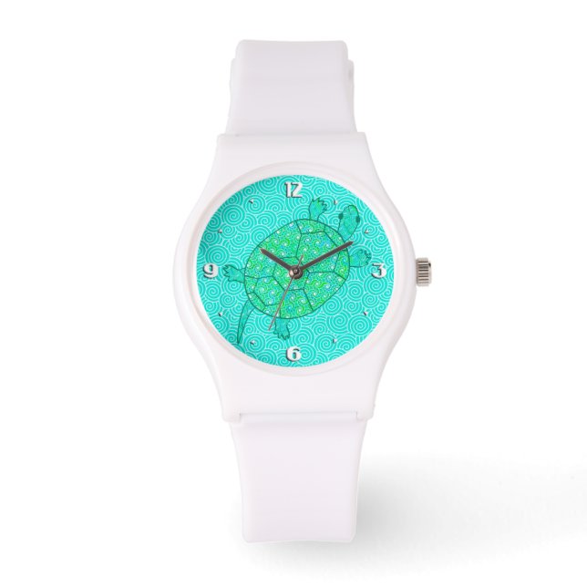 Arabesque swirl turtle - shades of seafoam green watch (Front)