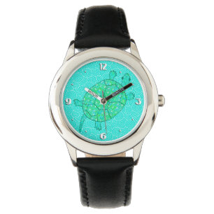 Arabesque swirl turtle - shades of seafoam green watch