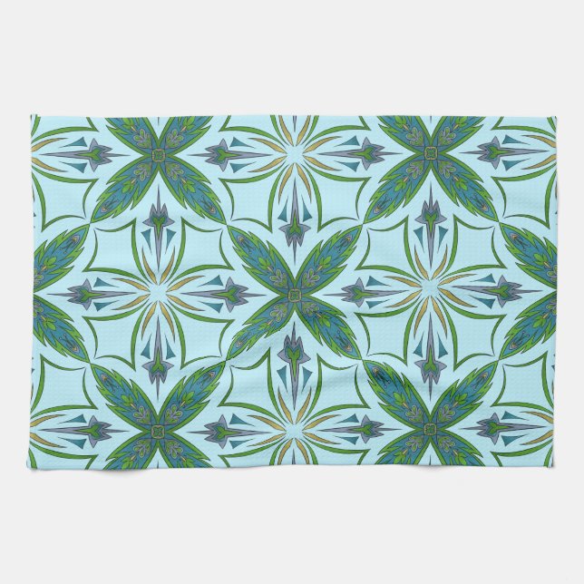 Arabesque Tile Bold Vivid Pattern Square Tea Towel (Horizontal)