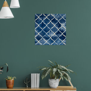 Arabesque Tile Pattern – Blue Geometric Wall Art