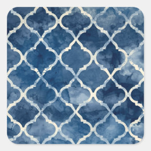 Arabesque Trellis Pillow – Blue Geometric Pattern  Square Sticker