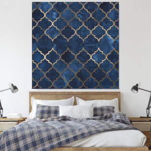 Arabesque Wall Art – Blue & Gold Geometric Pattern