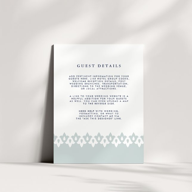Arabesque Wedding Guest Details Card | Mist (Creator Uploaded)