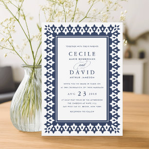 Arabesque Wedding Invitation Navy