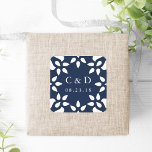 Arabesque Wedding Monogram Sticker | Navy<br><div class="desc">Seal your wedding invitation envelopes,  favours and more with our elegant Moroccan inspired stickers in navy and white. Rounded square design features your initials and wedding date surrounded by a geometric border in white on a classic navy blue background. Coordinates with our Arabesque wedding invitation collection in navy.</div>