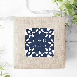 Arabesque Wedding Monogram Sticker   Navy