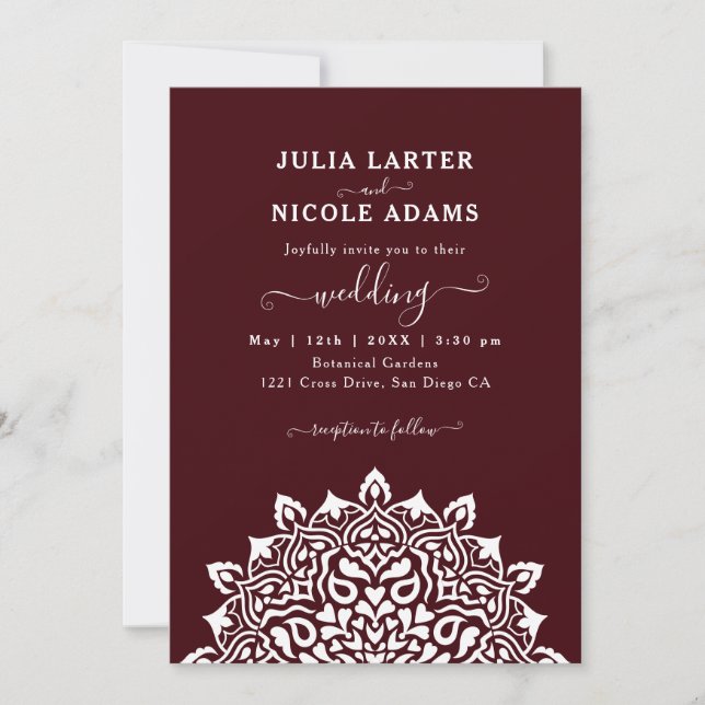 Arabian Art Nouveau Floral Arch Mandala Wedding Invitation (Front)