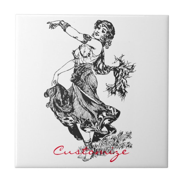 Arabian Belly Dancer Vintage Art Thunder_Cove Tile (Front)