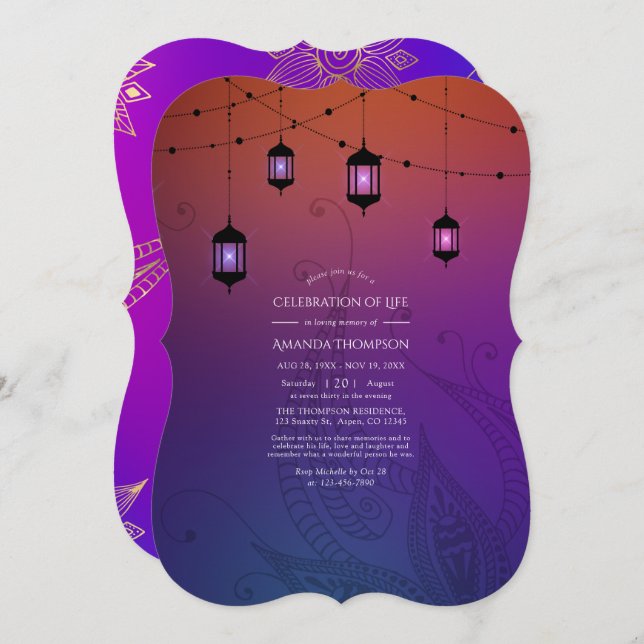 Arabian Bollywood Celebration of Life Invitation (Front/Back)