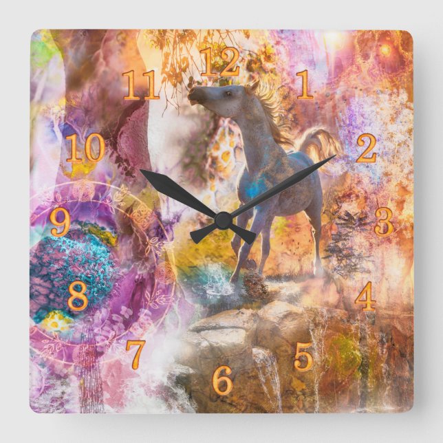 ARABIAN HORSE "CENTAURI” SQUARE WALL CLOCK (Front)