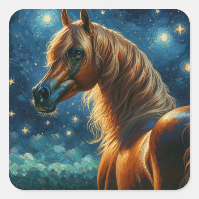 Arabian Horse in Van Gogh Starry Night Square Sticker (Front)
