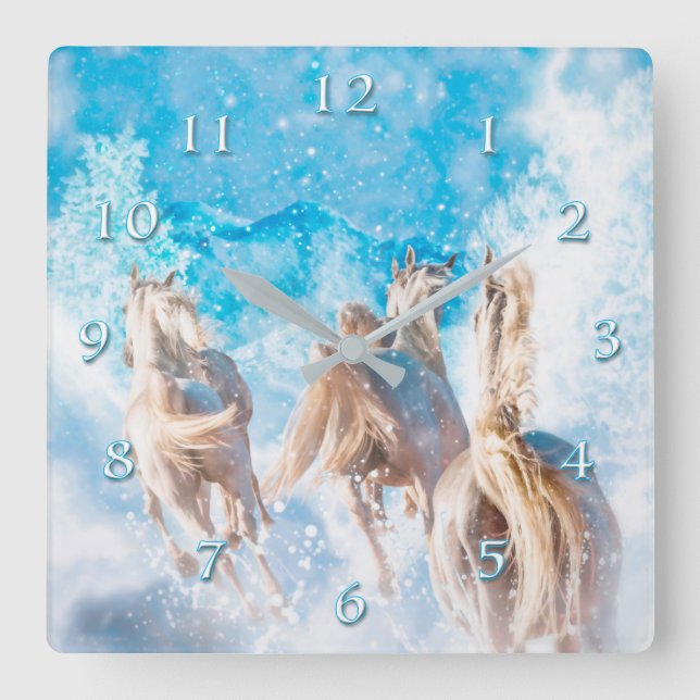 ARABIAN HORSE WINTER TAILS SQUARE WALL CLOCK (Front)