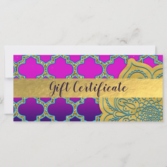 Arabian Indian Moroccan Theme Gift Certificate (Front)
