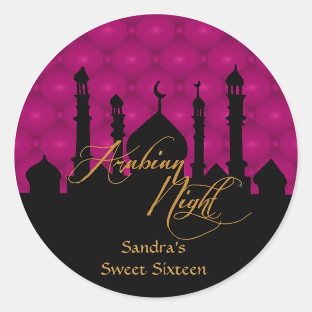 Arabian Night, Sweet Sixteen Party Stickers (Front)