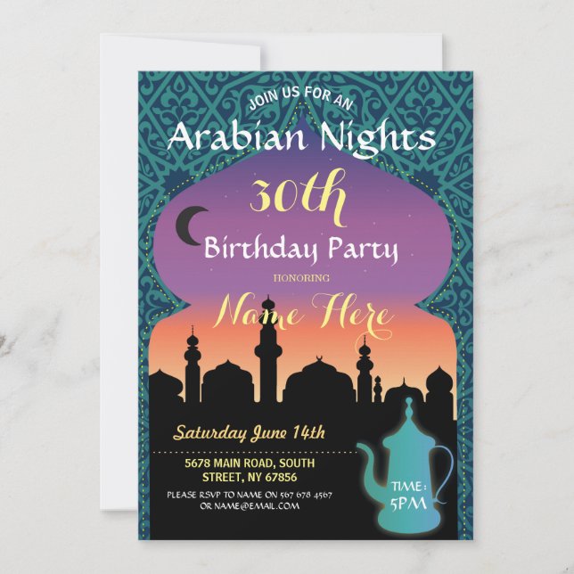 Arabian Nights Birthday Party Jewel Henna Invite (Front)