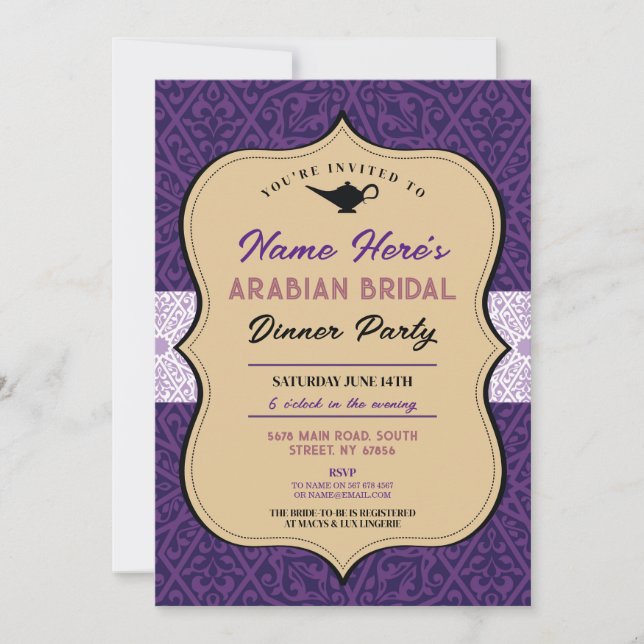 Arabian Nights Bridal Shower Dinner Party Moroccan Invitation (Front)