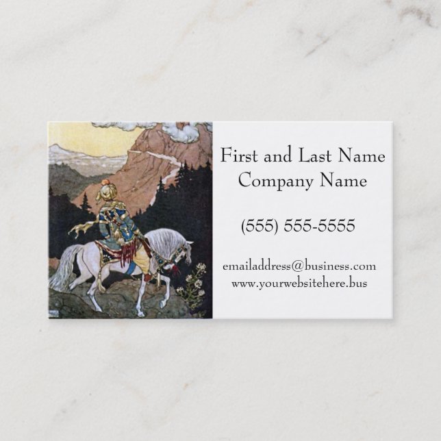 Arabian Nights Knight Prince on White Horse Business Card (Front)