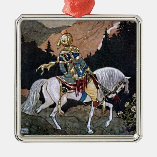 Arabian Nights Knight Prince on White Horse Metal Tree Decoration (Front)