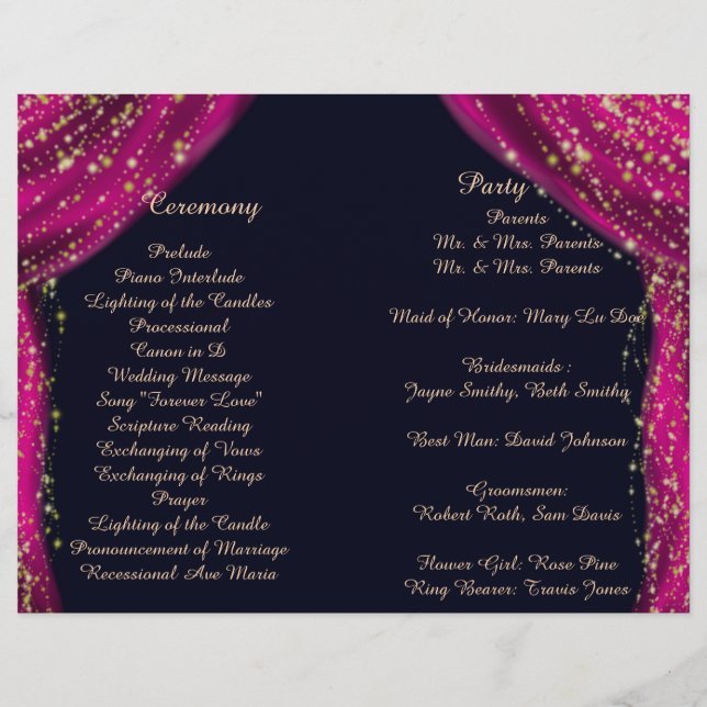 Arabian Nights Magenta & Gold Wedding Program (Back)